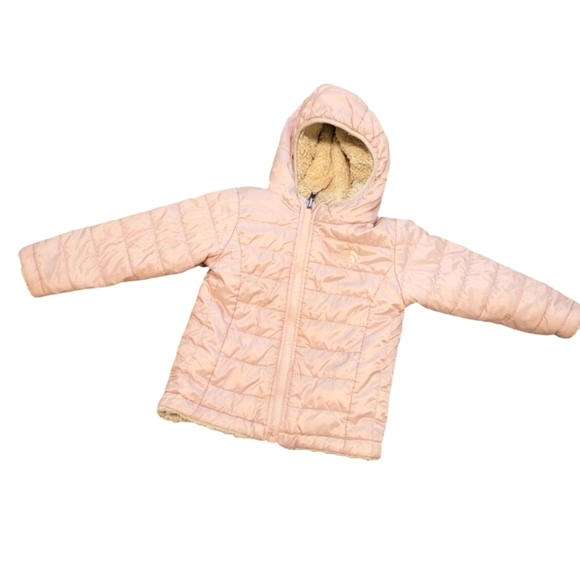The North Face Kids Reversible Pink Fuzzy Zip Up Hooded Jacket Size 2 - Picture 1 of 7